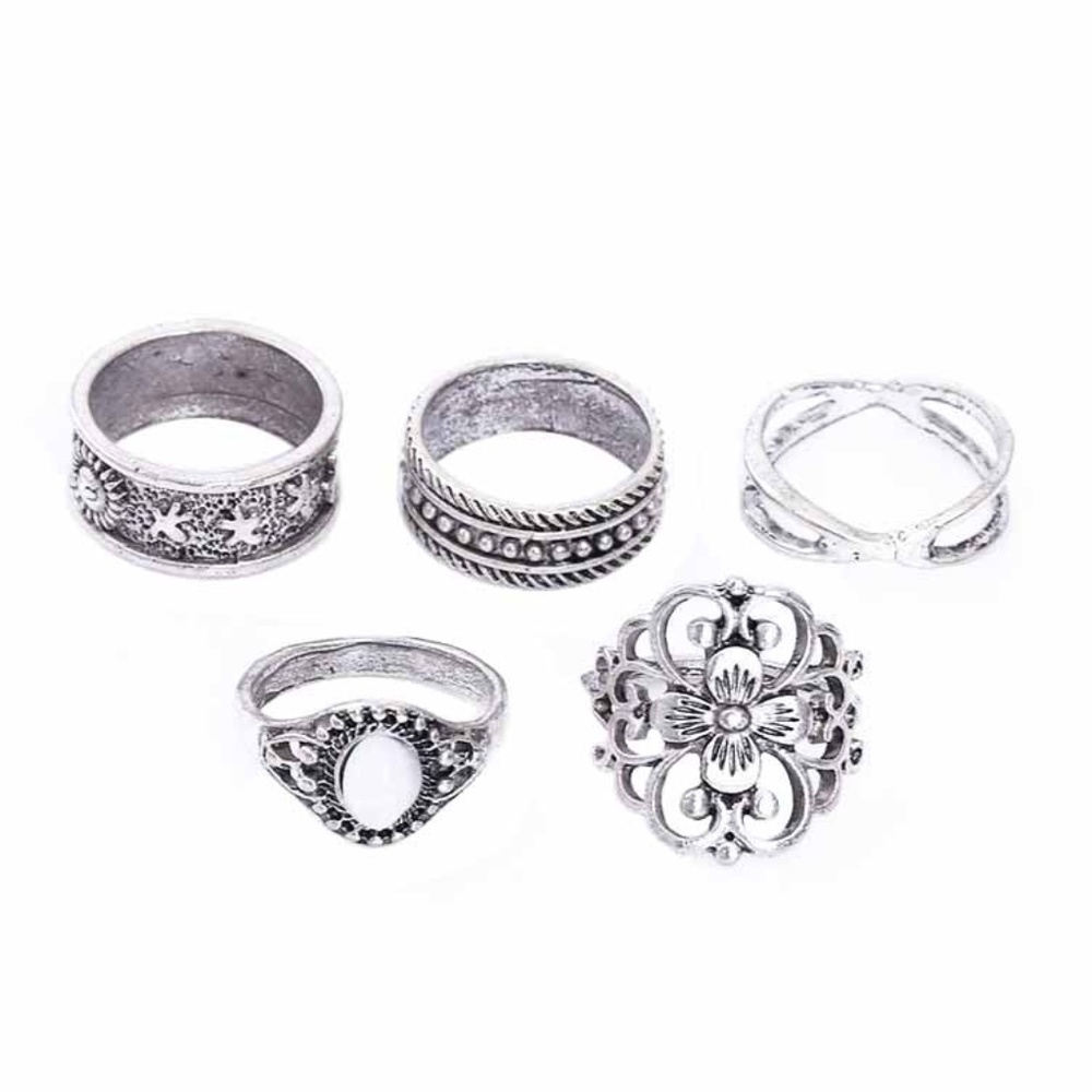 5 Piece Midi Ring Set Gold Tone Stackable Boho Rings - Picture 4 of 4
